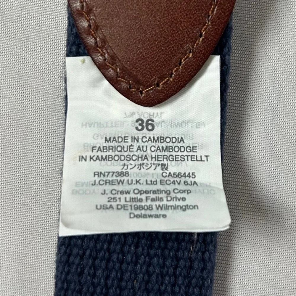 J.Crew Belt Mens 36 Blue Red Gingham Checkered Canvas Leather Trim Preppy